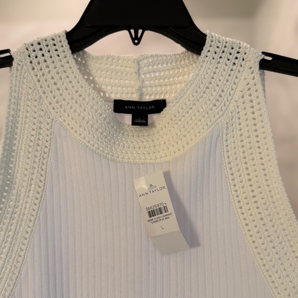 NWT Ann Taylor Women’s Crochet Trimmed Sweater Shell, Size Large, White - Picture 4 of 7
